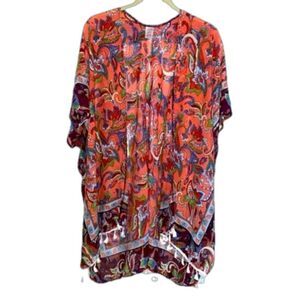 Vibrant Floral Bohemian Kimono with Tassels for Effortless Style